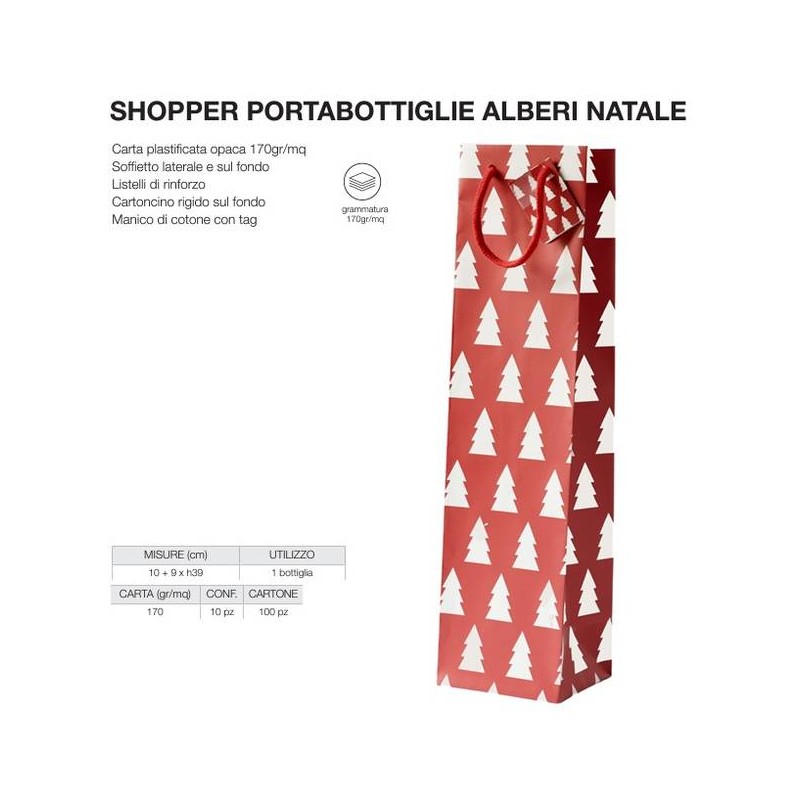 SHOPPER BOTTIGLIA ALBERI NATALE 10+9x39cm