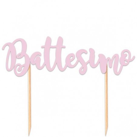 CAKE TOPPER ITALIC BATTESIMO ROSA 20x13cm
