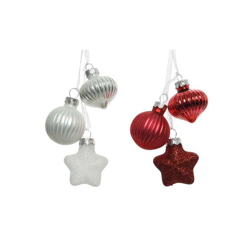 SOGGETTI VETRO DA APPENDERE colori ass.ti un mazzetto da 3pz BIANCO/ROSSO