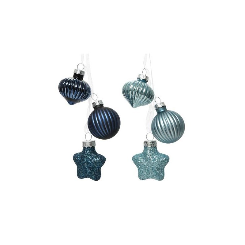 PENDENTI IN VETRO COLORI ASS.TI BLU C/GLITTER UN MAZZETTO DA 3pz