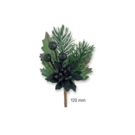 PICKS STELLA DI NATALE CON BACCHE NERO 12cm 1pz