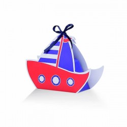 SCATOLA ASTUCCIO BARCHETTA BLU CON VELE ROSSE 10,5x3,5x8,5cm 20pz