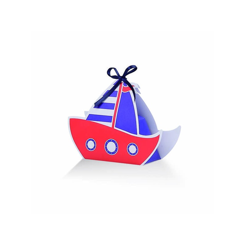 SCATOLA ASTUCCIO BARCHETTA BLU CON VELE ROSSE 10,5x3,5x8,5cm 20pz