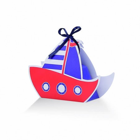 SCATOLA ASTUCCIO BARCHETTA BLU CON VELE ROSSE 10,5x3,5x8,5cm 20pz