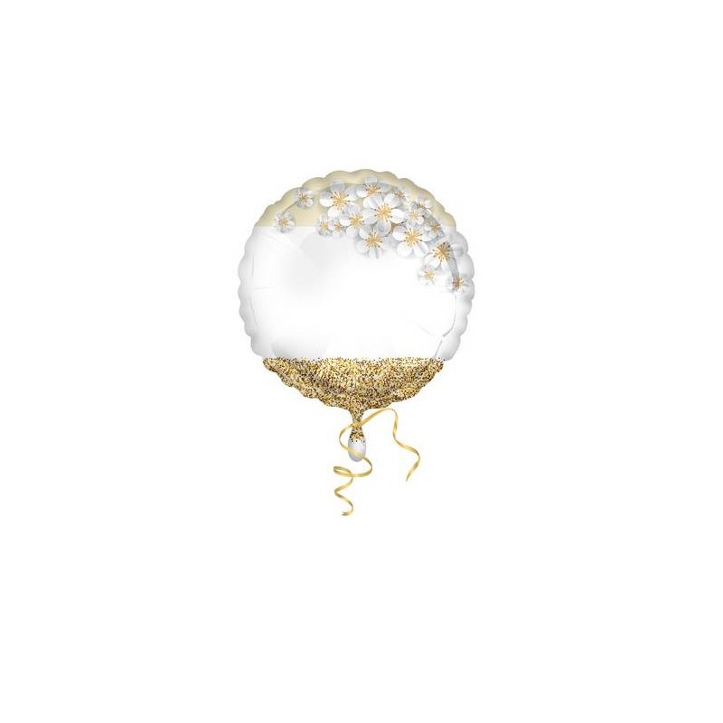 PALLONE MYLAR TONDO 18'' 45cm PERSONALIZZABILE GLITTER ORO