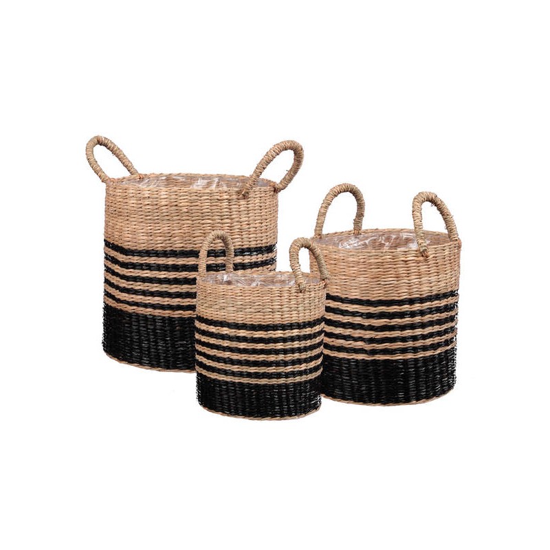 CESTO IN CORDA CON MANICI ø23cm NATURAL NERO 3/3 1pz