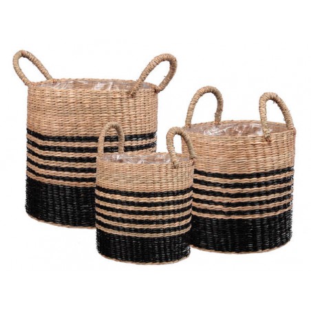 CESTO IN CORDA CON MANICI ø23cm NATURAL NERO 3/3 1pz