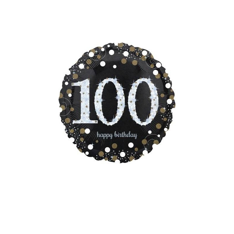 PALLONE MYLAR TONDO 17 42cm SPARKLING BIRTHDAY 100 ANNI