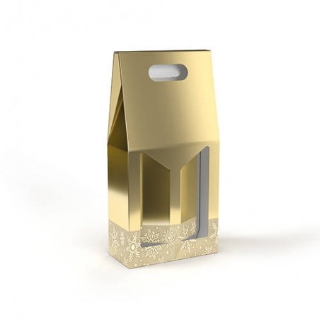 SCATOLA 2 BOTTIGLIE C/MAN. E FIN. 18x9x38cm GLITTER ORO