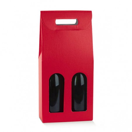 SCATOLA 2 BOTTIGLIE C/FINESTRA 18x9x38,5cm FIBRA ROSSO