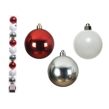 PALLINE INFRANGIBILI ø6cm TUBO MIX BIA-ROSSO-ARG 10pz