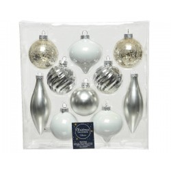 BOX PALLINE VETRO ASS.TE MIX ø6cm BIANCO-ARG 10pz