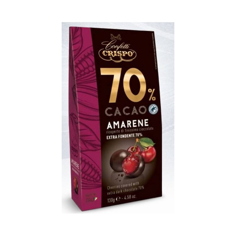 CILIEGIE AMARENE RICOPERTE DI CIOCCOLATO FONDENTE 70% 130gr CRISPO
