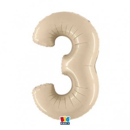 PALLONE NUMERO 3 MYLAR 102cm 40 CREMA