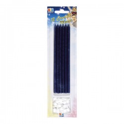 CANDELE MATITE C/SUPPORTO 15cm BLU 12pz