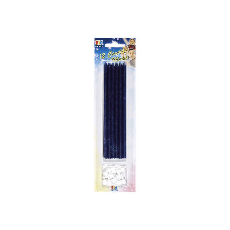 CANDELE MATITE C/SUPPORTO 15cm BLU 12pz