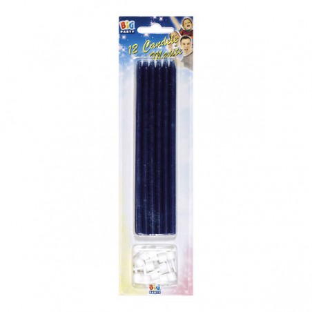 CANDELE MATITE C/SUPPORTO 15cm BLU 12pz
