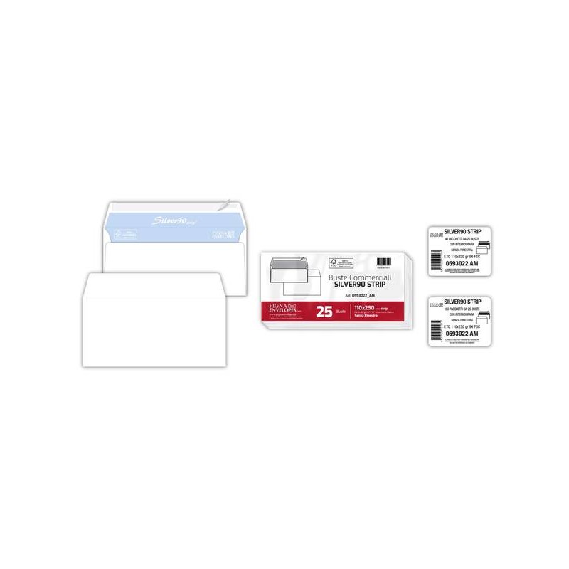 BUSTE LETTERA SILVER 90 STRIP 110x230mm 25pz