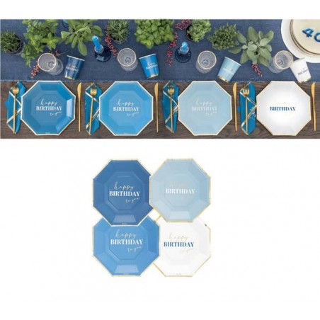 PIATTI HAPPY BIRTHDAY TO YOU ESAGONALI BLU assortiti 24cm 8pz