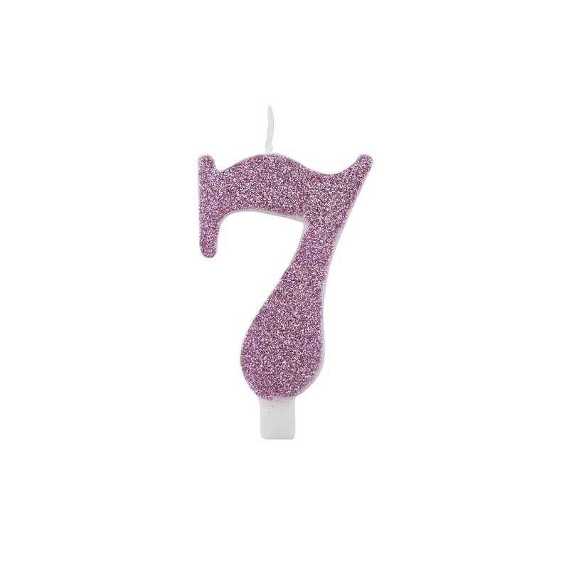 CANDELINA NUMERO 7 GLITTER MALVA 9,5cm