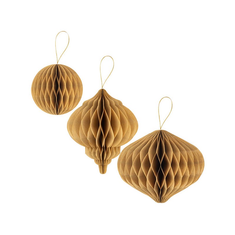 DECORAZIONI CARTA 15/20/25cm KRAFT ORO 3pz