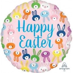 PALLONE MYLAR 17'' HAPPY EASTER CUTE BUNNY FACES 42cm