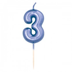 CANDELINA NUMERO 3 METAL BLU 7cm