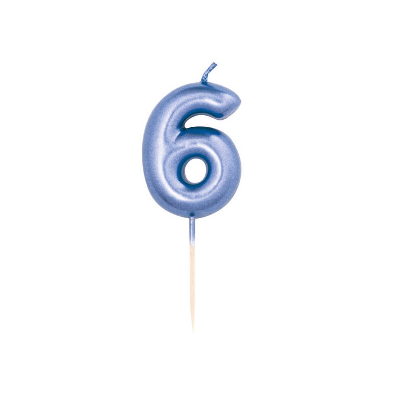 CANDELINA NUMERO 6 METAL BLU 7cm