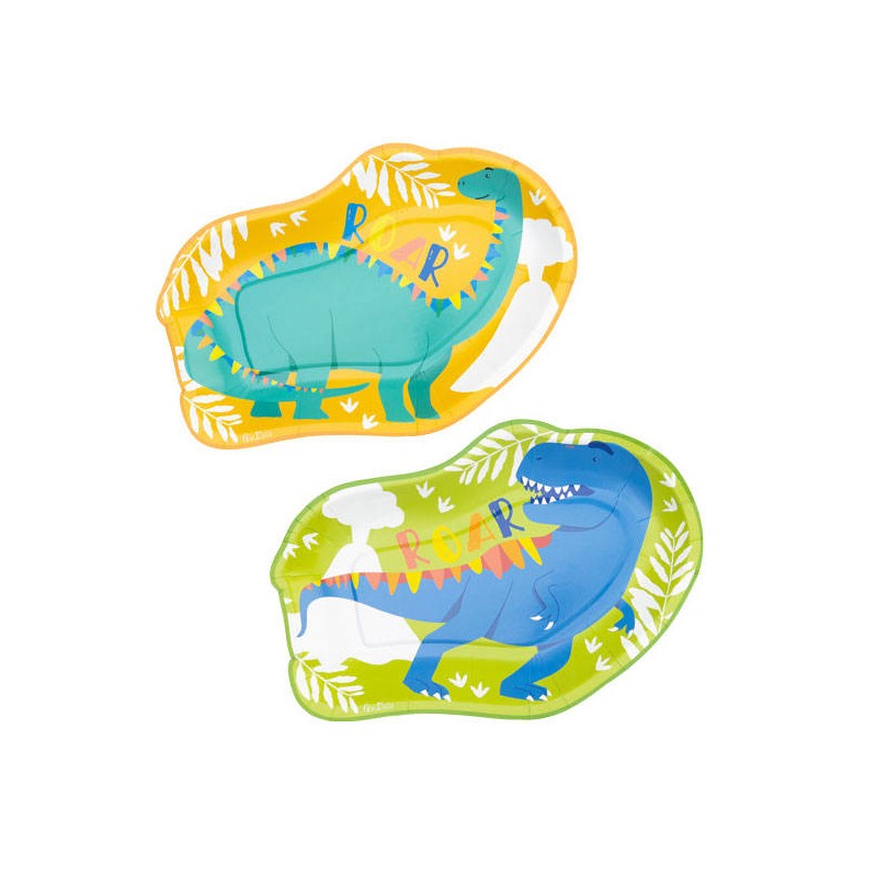 PIATTI SAGOMATI 26x19cm DINO ROAR ASS.TI 8pz