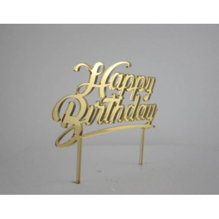 CAKE TOPPER PLEXY HAPPY BIRTHDAY H15cm COL.ORO