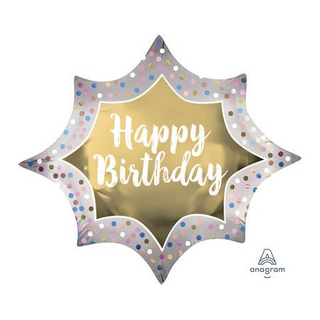 PALLONE MYLAR S/SHAPE SATIN GOLD BUSRTS HAPPY BIRTHDAY 88x73cm