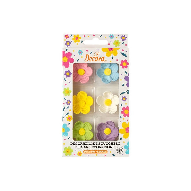 FIORELLINI DI ZUCCHERO GRANDI ø3cm ASSORTITI 6pz