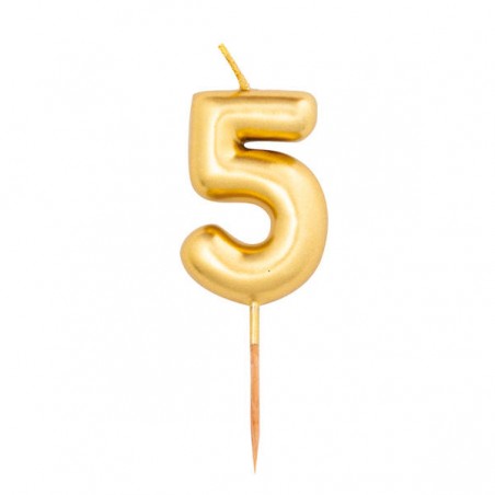CANDELINA NUMERO 5 METAL ORO 8cm