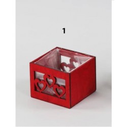 PORTA VASO LEGNO ROSSO E CUORI 14x14x12cm