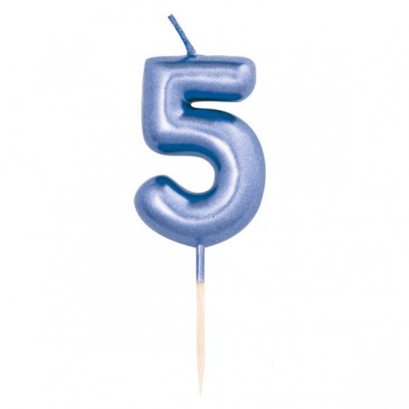 CANDELINA NUMERO 5 METAL BLU 7cm