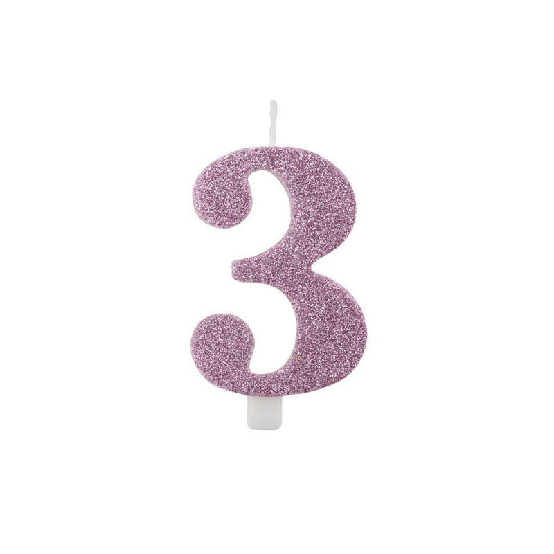 CANDELINA NUMERO 3 GLITTER MALVA 9,5cm