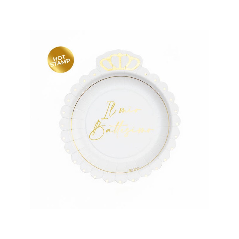 PIATTI PIANI ø20cm CON CORONA BATTESIMO ORO 8pz