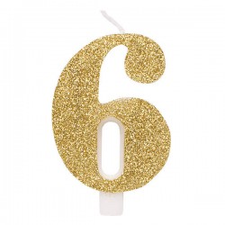 CANDELINA NUMERO 6 GLITTER ORO 9,5cm