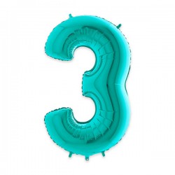 PALLONE NUMERO 3 MYLAR 102cm 40 ACQUAMARINA