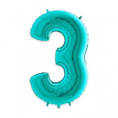 PALLONE NUMERO 3 MYLAR 102cm 40 ACQUAMARINA