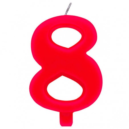 CANDELINA NUMERO 8 SCINTILLANTE  ROSSA 9,5cm
