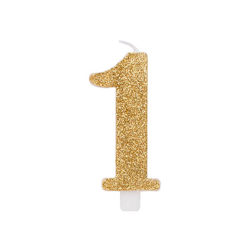CANDELINA NUMERO 1 GLITTER ORO 9,5cm
