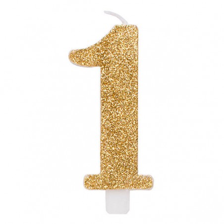 CANDELINA NUMERO 1 GLITTER ORO 9,5cm