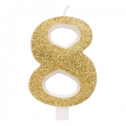 CANDELINA NUMERO 8 GLITTER ORO 9,5cm