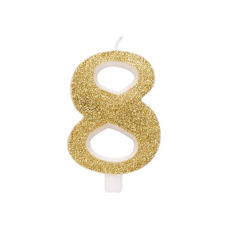 CANDELINA NUMERO 8 GLITTER ORO 9,5cm