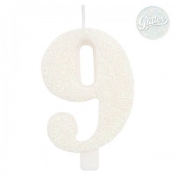 CANDELINA NUMERO 9 GLITTER BIANCA 9,5cm