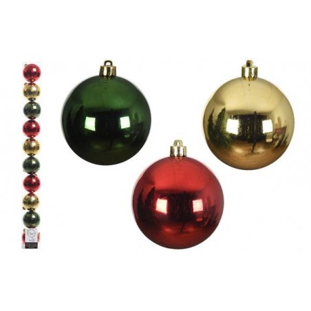 PALLINE INFRANGIBILI ø6cm TUBO MIX VERDE-ORO-ROSSO 10pz