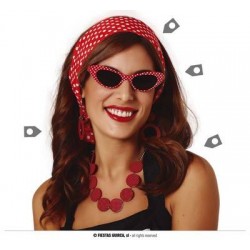 SET FASCIA E OCCHIALI ANNI 50 ROSSO A POIS BIANCHI