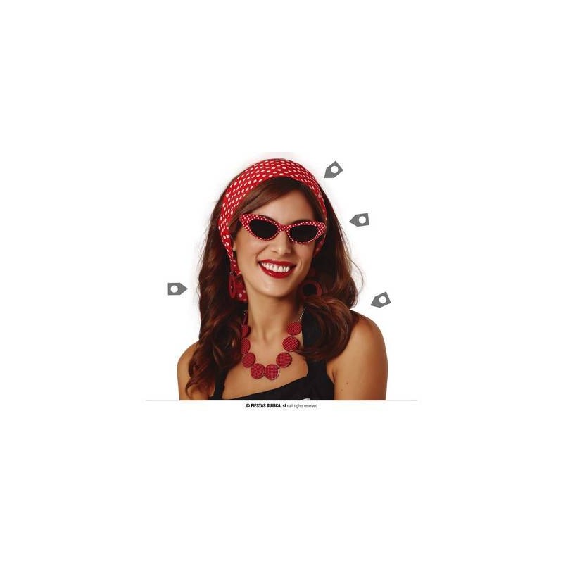 SET FASCIA E OCCHIALI ANNI 50 ROSSO A POIS BIANCHI