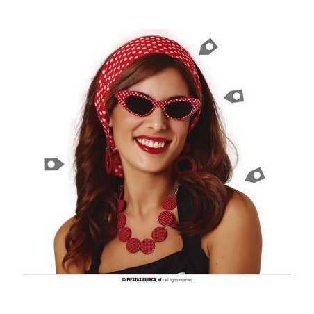 SET FASCIA E OCCHIALI ANNI 50 ROSSO A POIS BIANCHI